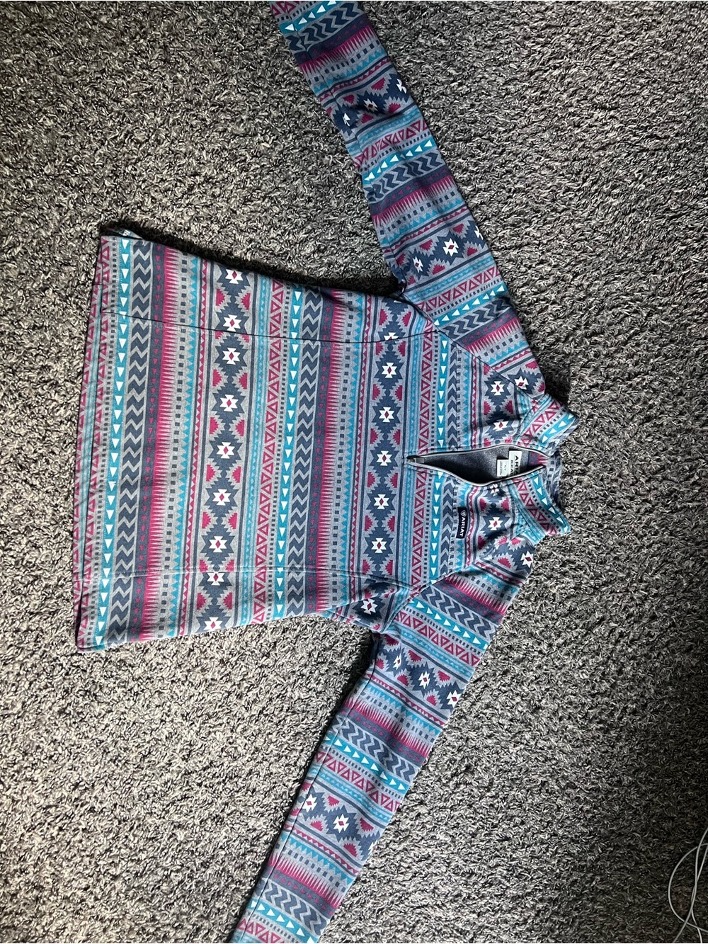 Ariat Gray Aztec Zip Pullover with Teal and Pink Accents - Picture 3 of 3
